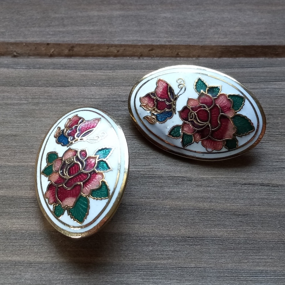 Cloisonne Rose Earrings